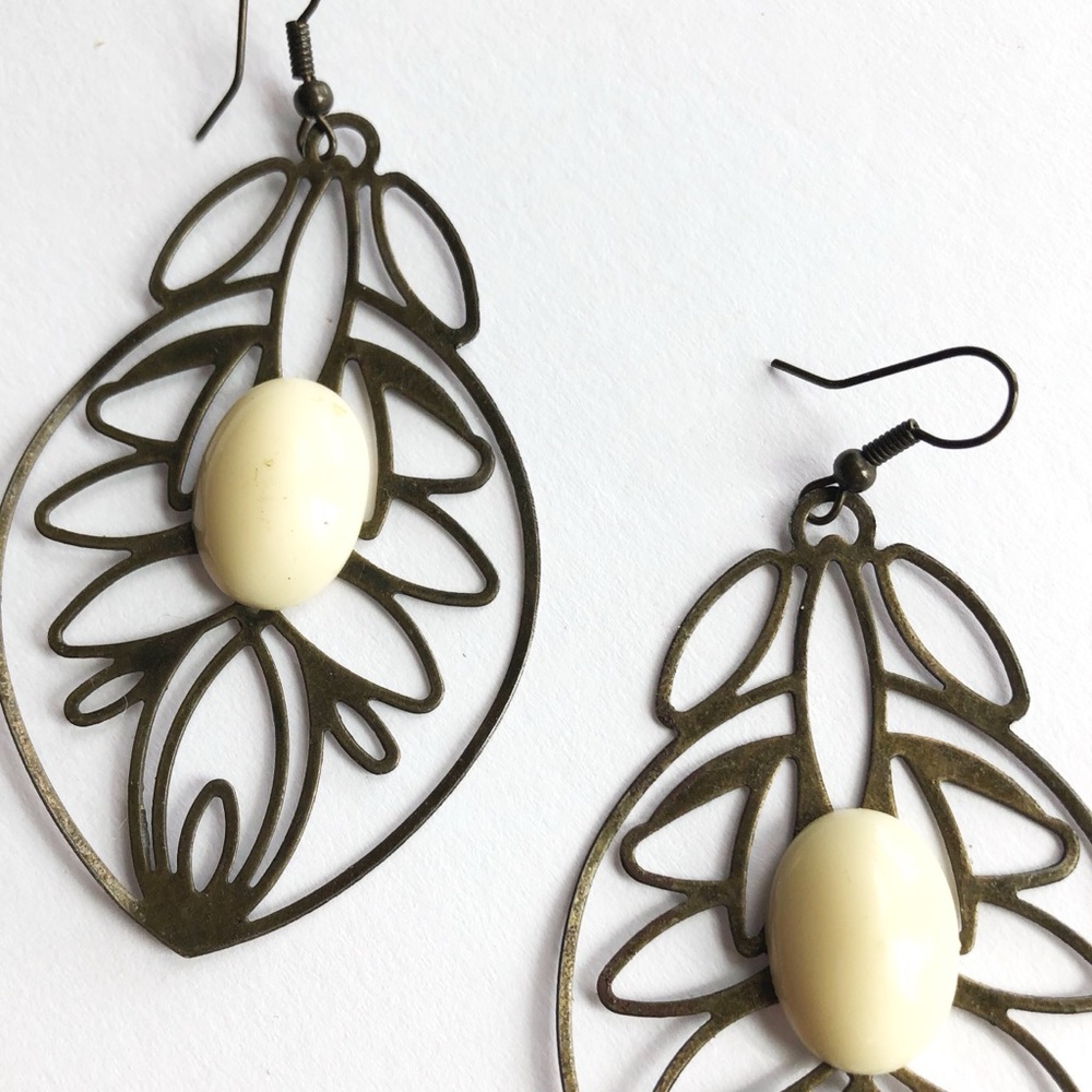 Artisan Earrings, Gold and Ivory